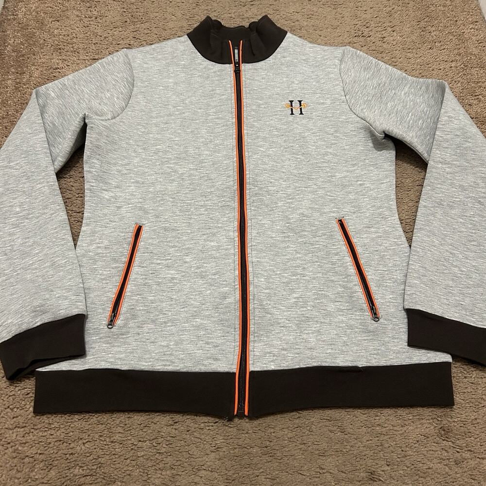 Huntley Equestrian Full Zip Jacket Size Large Windemere Embroided Logo Gray
